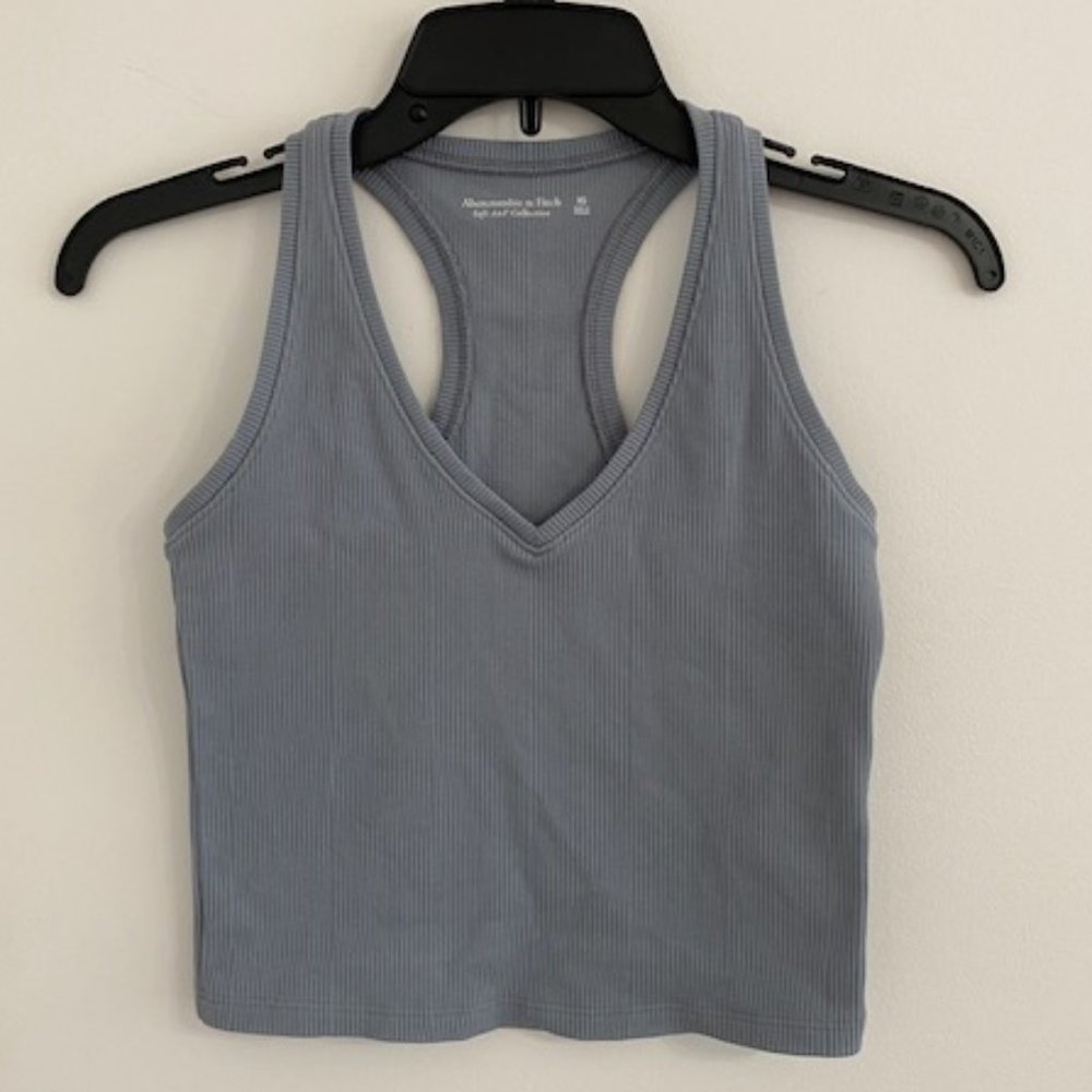 Abercrombie and Fit Soft A&F Racerback V Neck Crop Tank Top, XS, Blue
